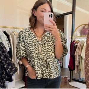 Leopard Print Bow Tie Top - Size S